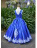Royal Blue Satin White Lace Appliques Flower Girl Dress Royal Blue Satin White Lace Appliques Flower Girl Dress
